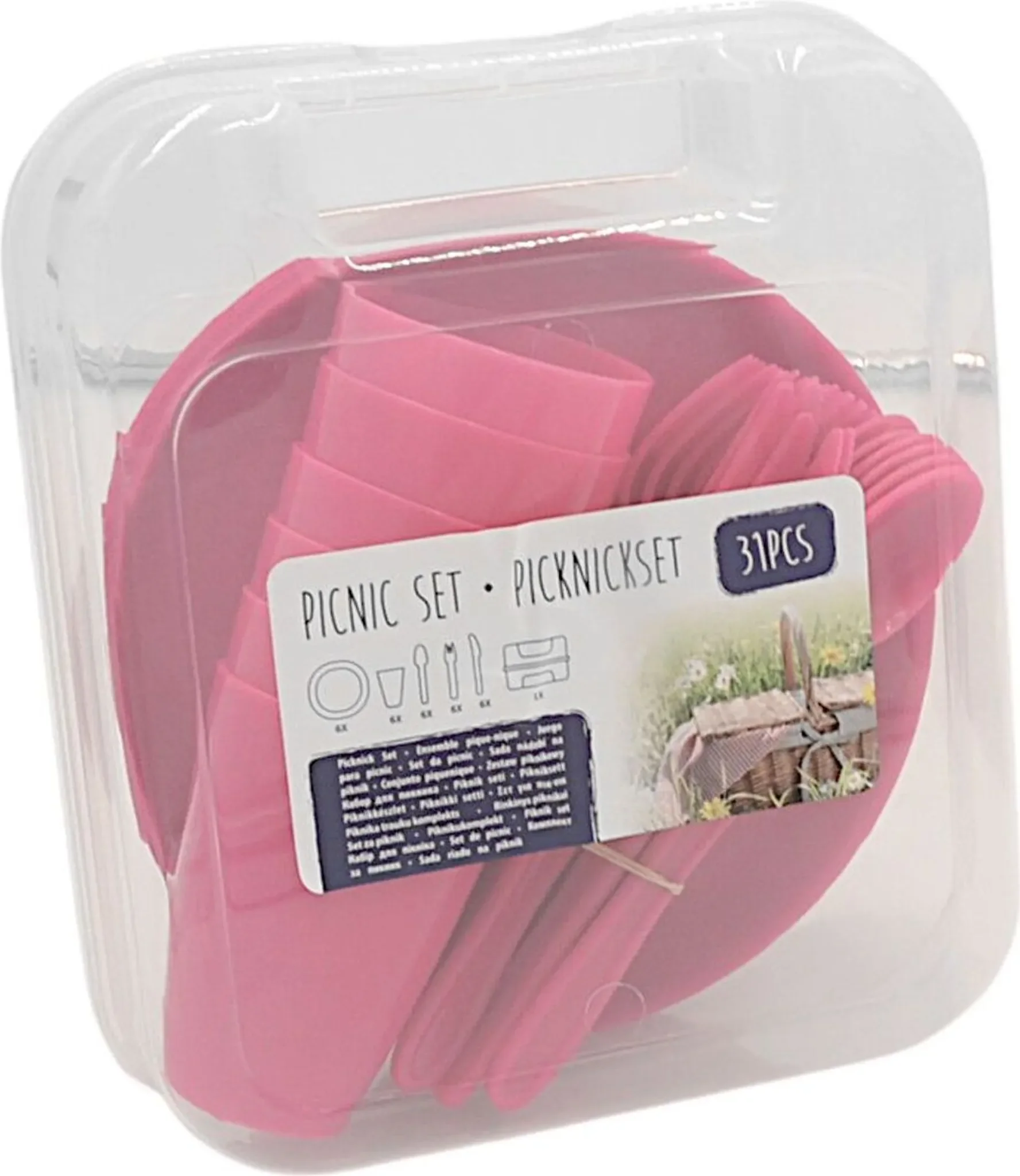 Picknick-Geschirr-Set 31-teilig – Camping & Festival, pink