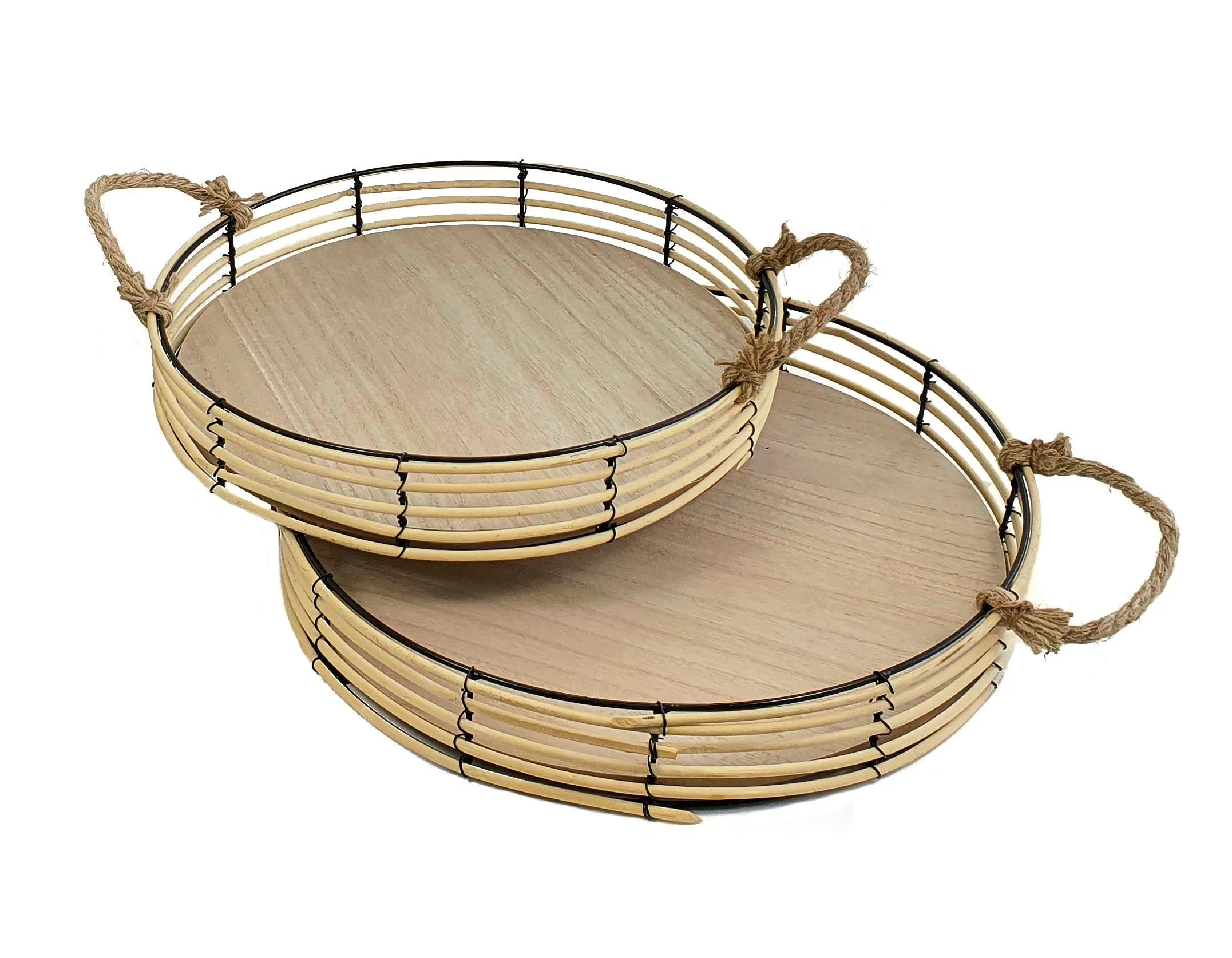 Bambus-Dekotabletts mit Trageseil – 2er-Set, Rattan-Optik