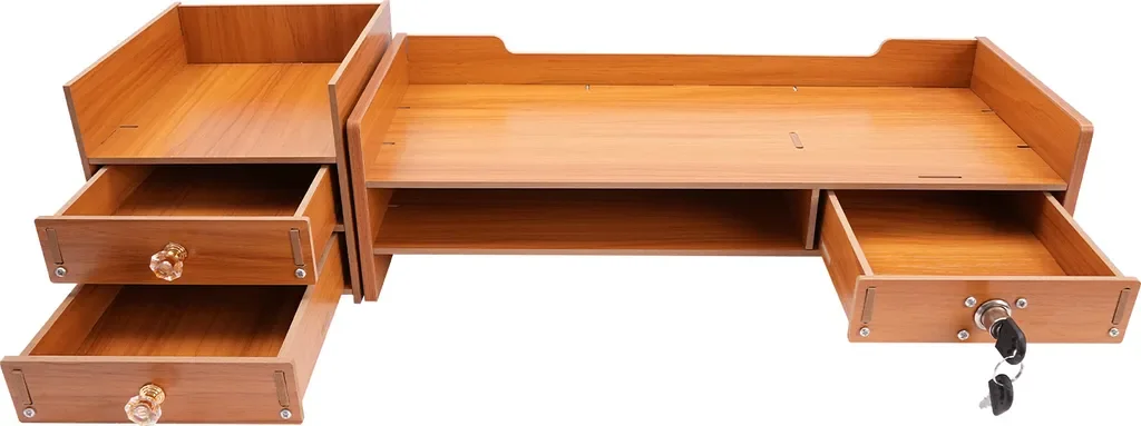 easybuy Monitorständer Holz mit Schubladen und Schloss 65,5 cm braun