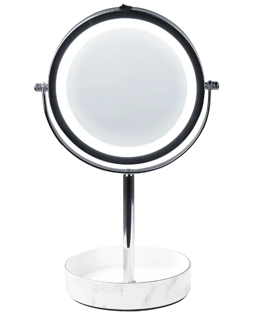 Beliani LED Kosmetikspiegel doppelseitig Ø20 cm Silber Weiß