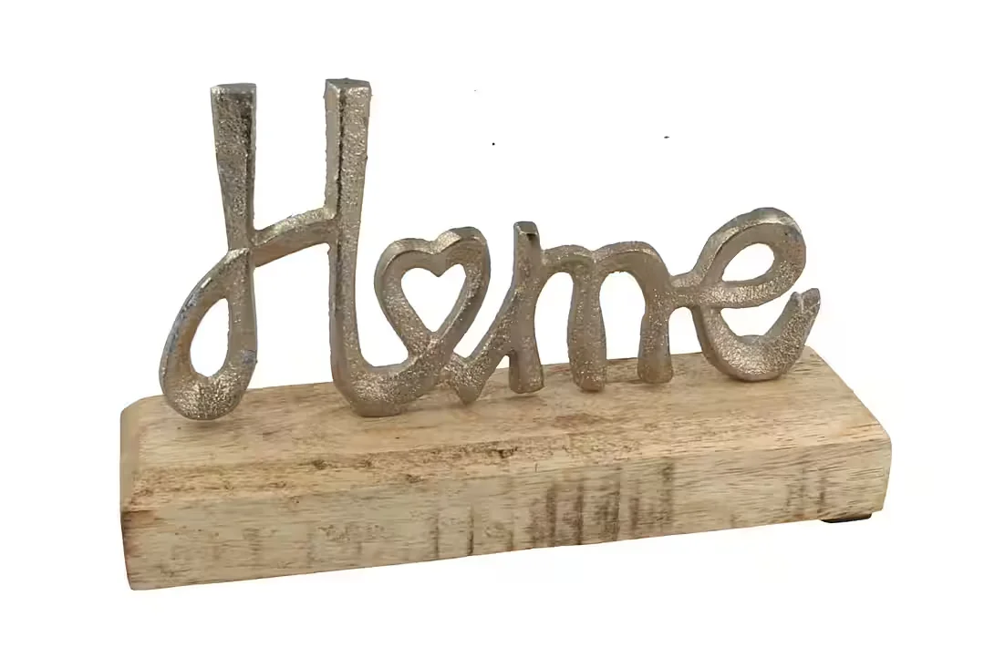 CEPEWA Deko Schriftzug Home aus Aluminium auf Holzfuß groß