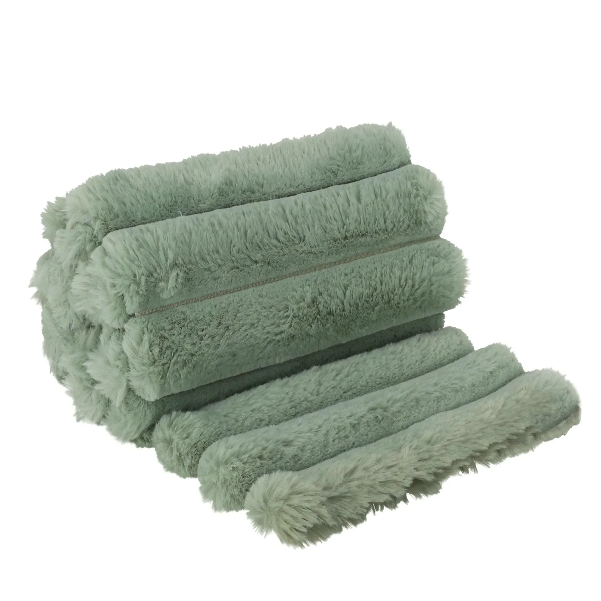 Plüschiger Strickstoff mit breiten Streifen – Kunstfell, Salbei