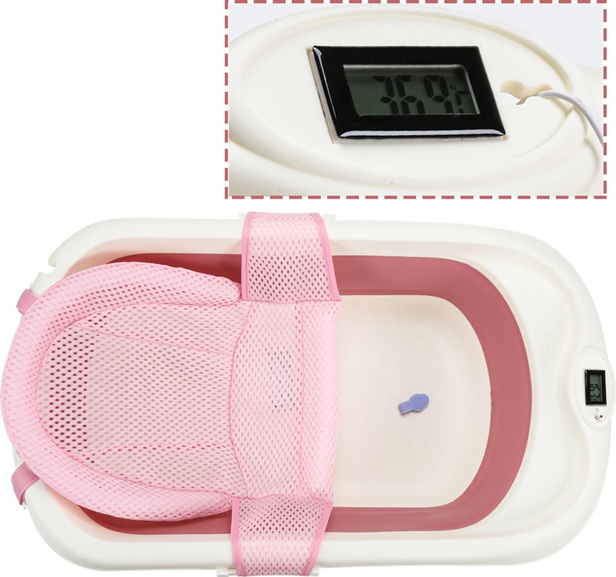 Fiqops Faltbare Babybadewanne Reisebadewanne mit Thermometer