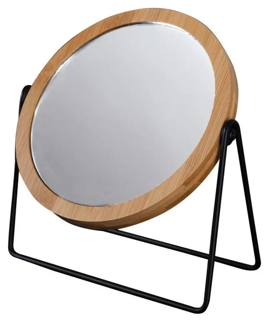 HAK KARA Stand Kosmetikspiegel 145 mm doppelseitig schwarz und Bambus