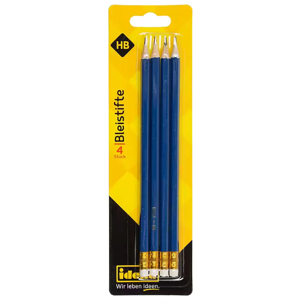 IDENA 20013 Bleistifte HB 4er Set mit Radiergummi blau