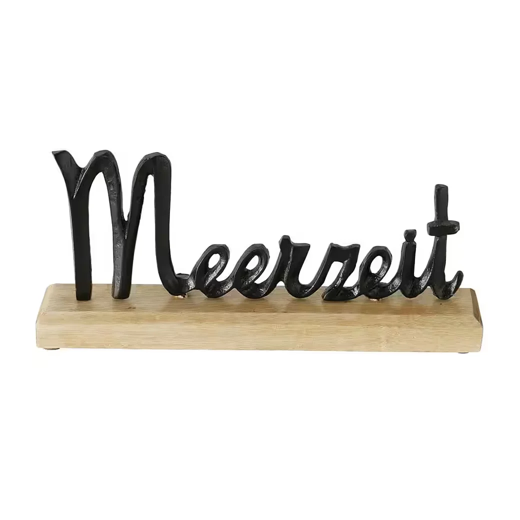 Boltze Deko-Schriftzug MEERZEIT aus Metall Holz 30 cm schwarz natur