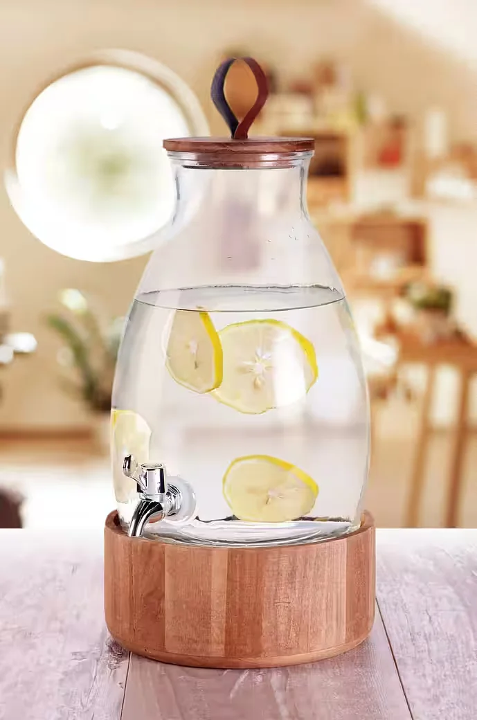 Spetebo Getränkespender aus Glas mit Holzständer 5,5 L
