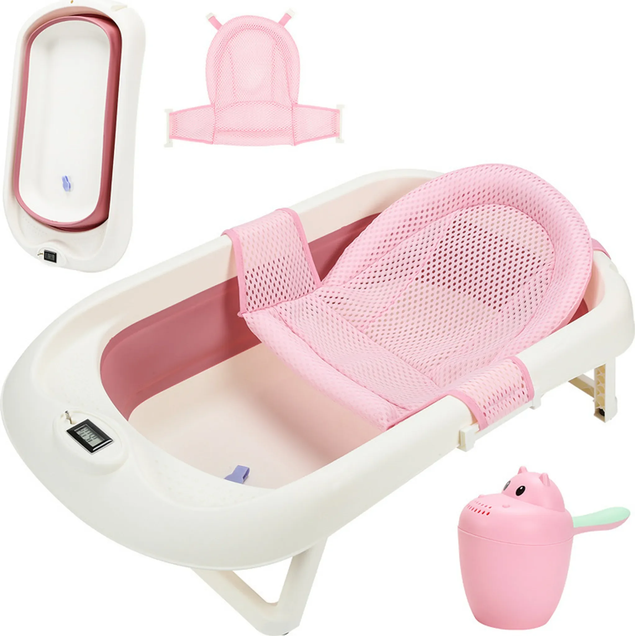 Jopassy Babybadewanne 3 in 1 rutschfest mit Sicherheitsnetz, Abfluss