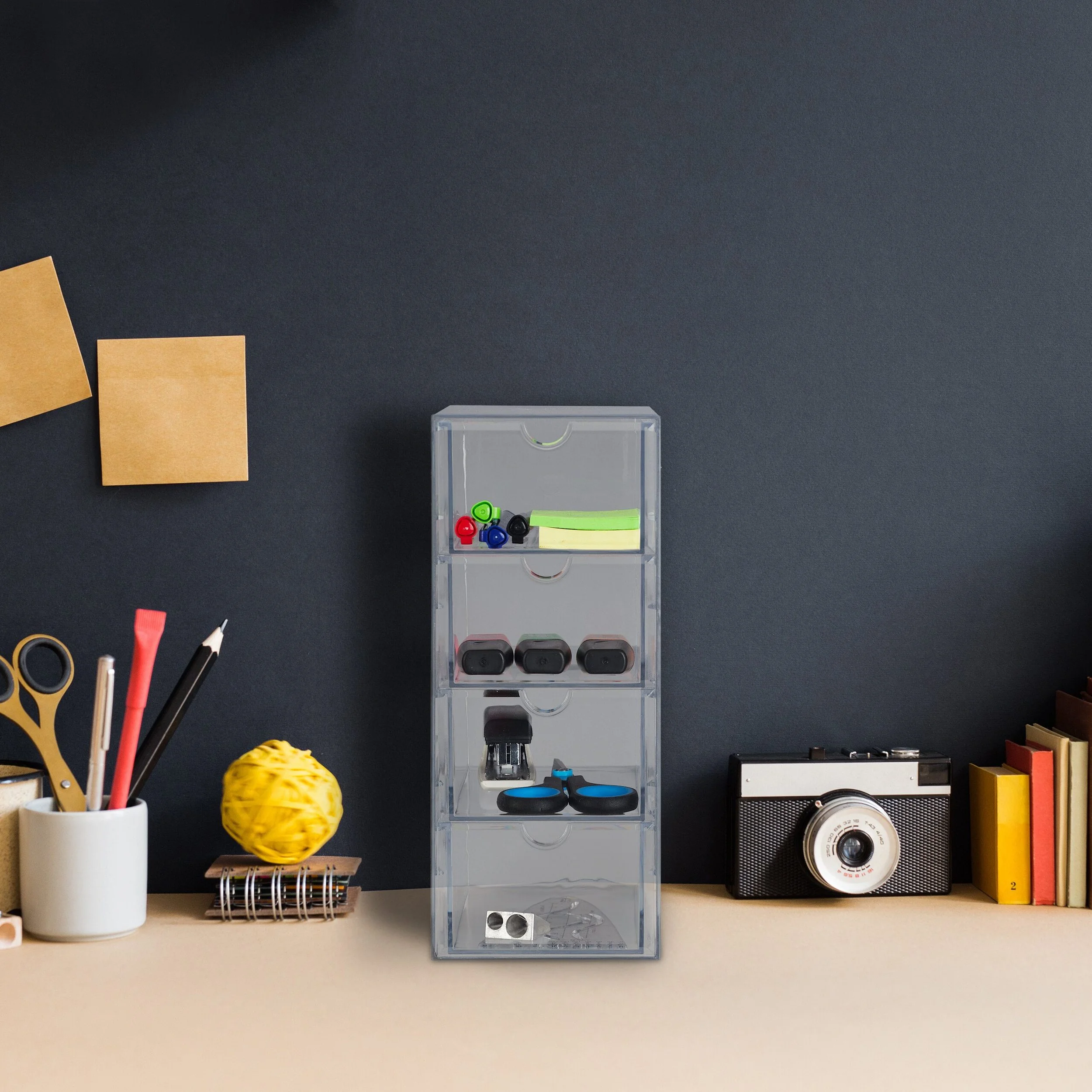 Relaxdays Schubladenbox mit 4 Fächern Büro Organizer